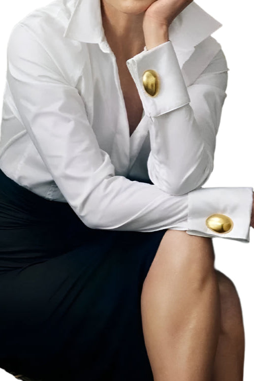 Long sleeve white shirts with high quality gold buttons
