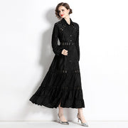 High Quality Elegant Long Sleeve Black Lace Maxi Dress