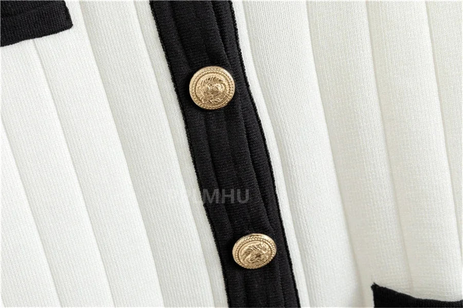 Round Neck Slim Short Sweater Skirts Set+Vintage Knitted Skirts