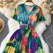 High Quality Elegant Casual Pleated Floral Print Dress