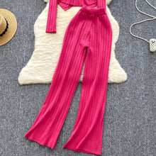 Two Piece Sets Elegant Long Sleeve Button Top + Elastic Long Pants