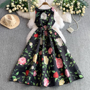 Fashion Elegant Print Sleeveless Dress Women 2026 Summer New Slim Waist Gown Ball Big Swing Robe Fresh Temperament Vestidos