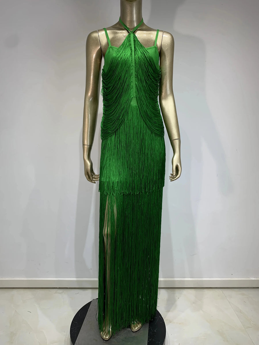 High quality green maxi sleeveless sexy elegant knitted bandage long dress