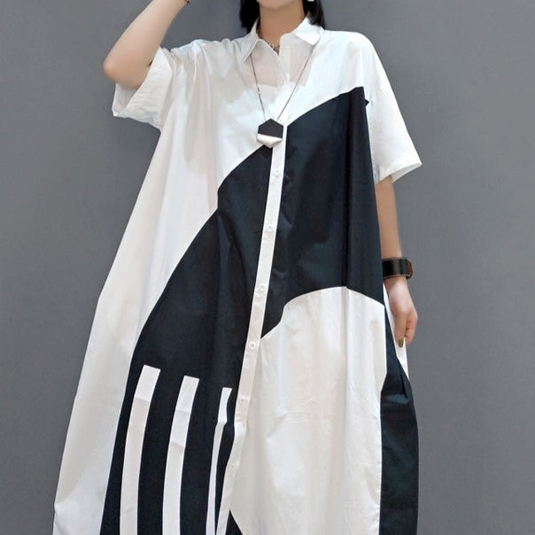 Large size dress loose fit black and white casual tide short sleeve high quality