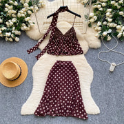 Retro Polka Dot Skirt Set Women Summer Sweet Style Fashion Temperament Camisole Top and Fashion Bodycon Skirt Women Skirt Set