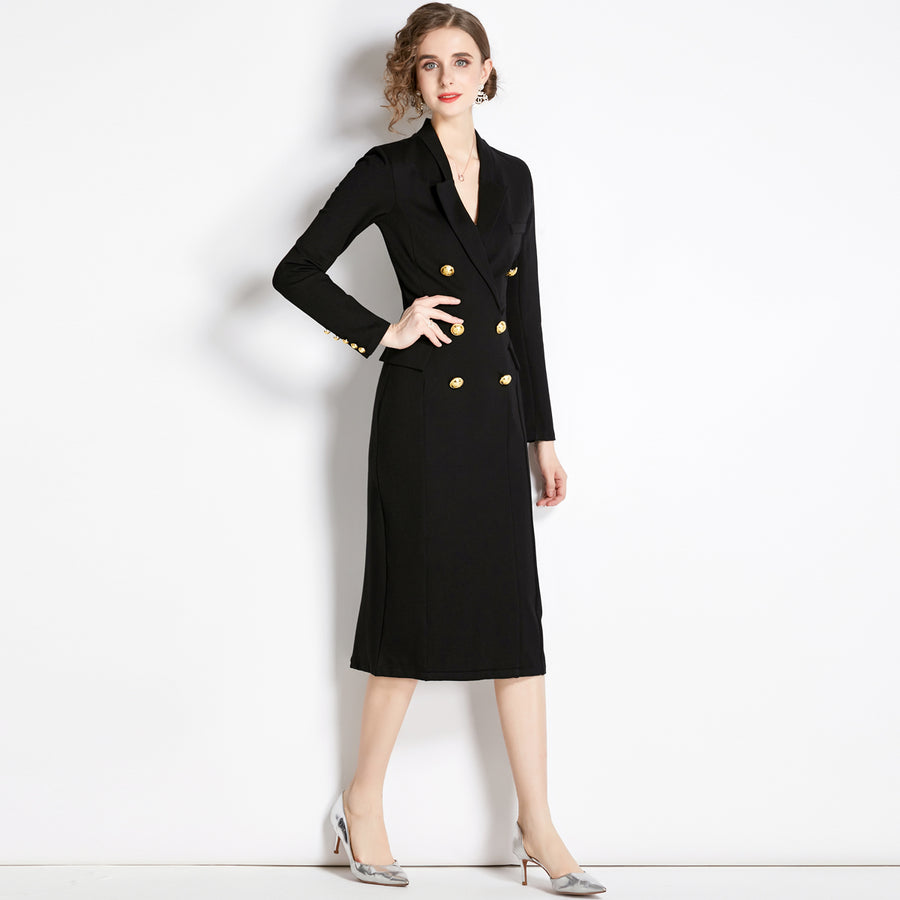 long sleeve double breasted dress Long Sleeve Double Breasted Maxi Coat Dress | Gown