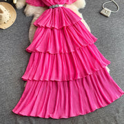 Women Long Dress Cake Dresses A Line Vestidos  Streetwear V Neck Short Sleeve Elegant Party Work Slim Fit Casual Summer