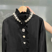 High Quality Long Sleeve Ruffle Collar Diamond Button Shirts