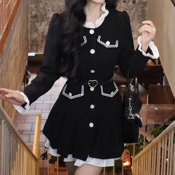 New Pink  Mini Dress Woman Long Sleeve Elegant Short Party Dress Belt Casual One Piece Dress Korean Fashion