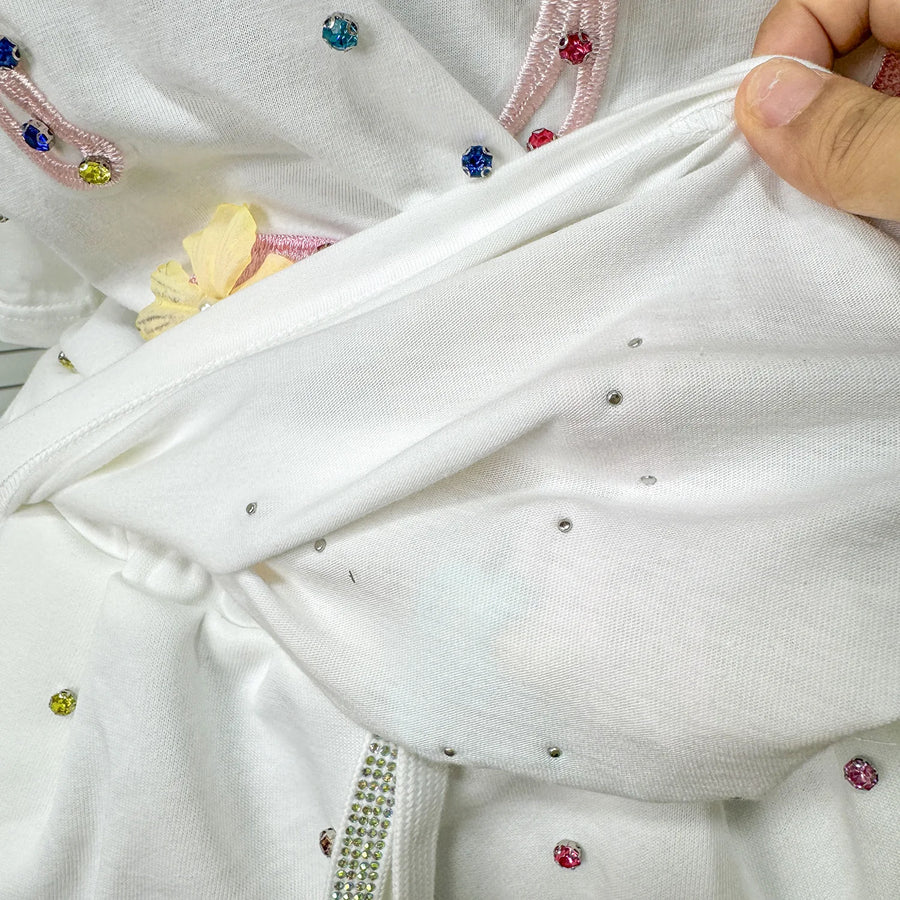 Fashion Butterfly Floral Beading Women's Set T-shirt and Shorts  Summer Active Two 2 Piece Sets Outfit Tracksuit
