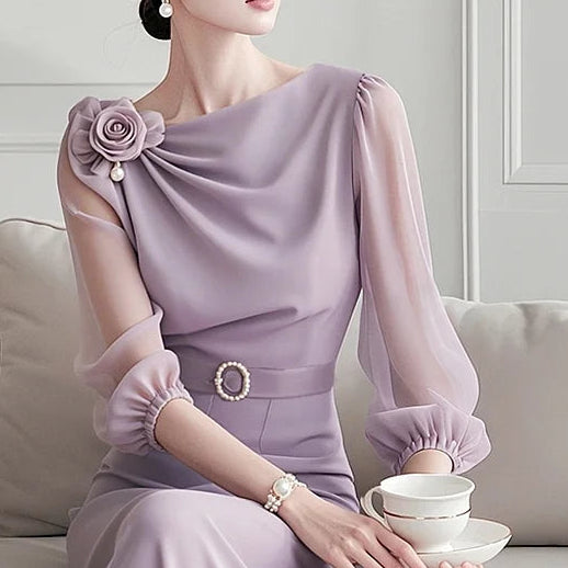 Early Autumn Women's  New Style Cool and Relaxed Light Luxury High-end French Purple Three-dimensional Flower Top
