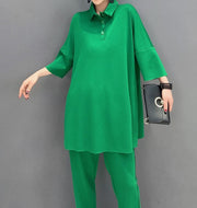 Two Piece Sets High Quality Solid Color 3/4 Sleeve Tops And Casual Pants