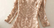 3/4 Sleeve V Neck Flower Embroidery Dress with High Quality Sequins