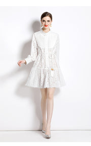 High Quality High Neck Long Sleeve Short White Dress