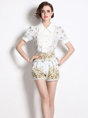 Two-piece set with print short-sleeved shirt + high-quality shorts