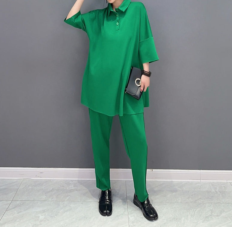 Two Piece Sets High Quality Solid Color 3/4 Sleeve Tops And Casual Pants