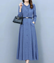 High Quality Vintage Cotton and Linen Long Sleeve Bodycon Elegant Midi Dress