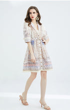 High Quality Three Quarter Sleeves High Waist Print Elegant Dress