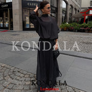 KONDALA Vintage Polka Dot Women Sets Chiffon Bow Tie Loose Blouses Loose Long Skirts Fashion 2026 Spring Summer Holiday Suits