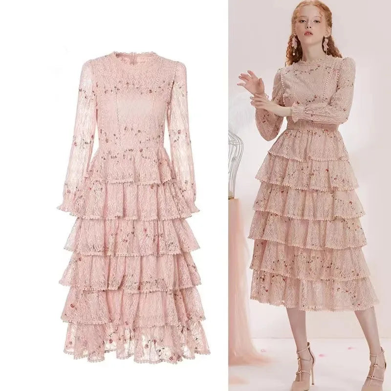 Vintage Layer Ruffles Lace Madi Dress Runway