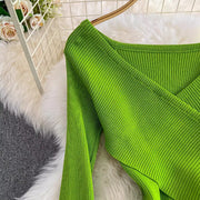 Women's Wrapped Hip Bodycon Waist Show Thin Long Sleeve V-Neck Bottom Dress