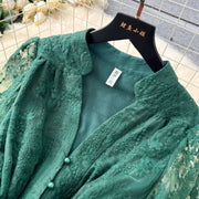 Luxury Embroidery Formal Dresses Women Summer Autumn Lantern Long Sleeve Lace Vestidos Pearl Prom Evening Birthday Dress Party