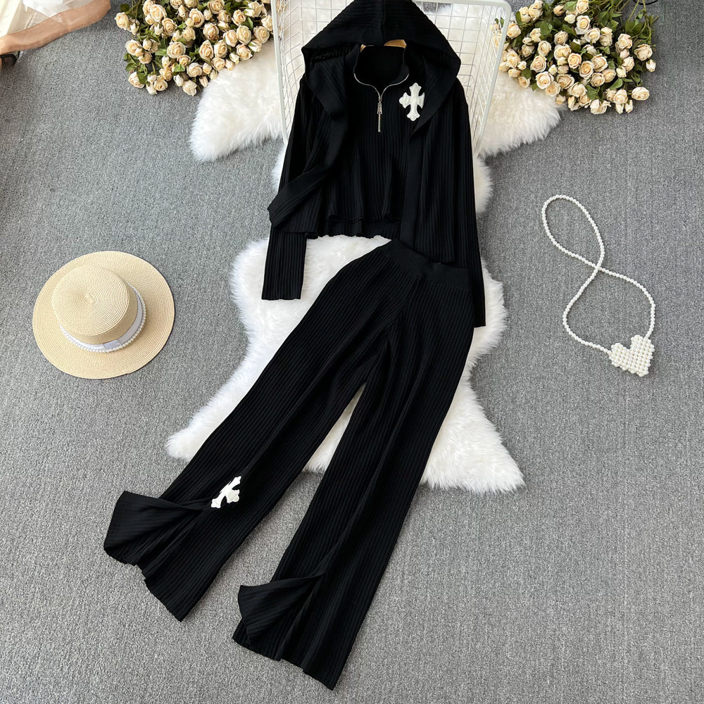 3-piece suit coat, high-waisted zip-up vest + high-quality wide-leg pants