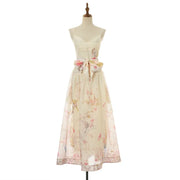 Plus size printed strappy dress with high waist, high quality midi style