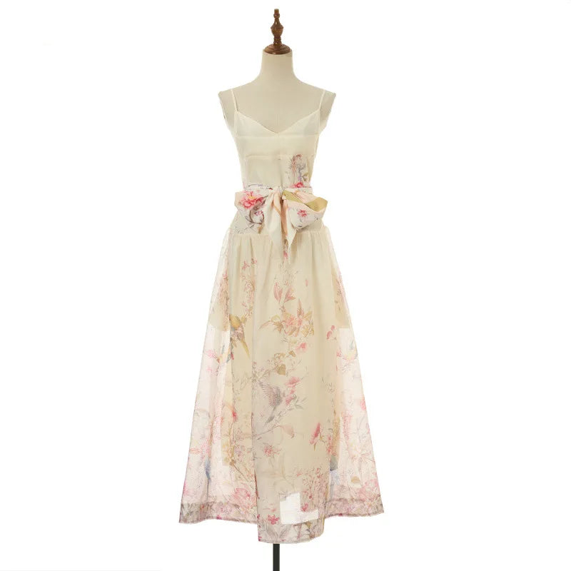 Plus size printed strappy dress with high waist, high quality midi style