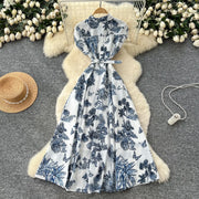 Dress Women Long Dresses High Waist Vestidos Polo Collar Short Sleeve Elegant Splice Y2k Streetwear Work Party Night Print