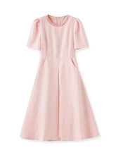 High Quality Short Sleeve Beaded Pink Jacquard Dresses