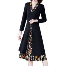 Elegant Dresses Patchwork Print V Neck Long Sleeve Pullovers High Quality