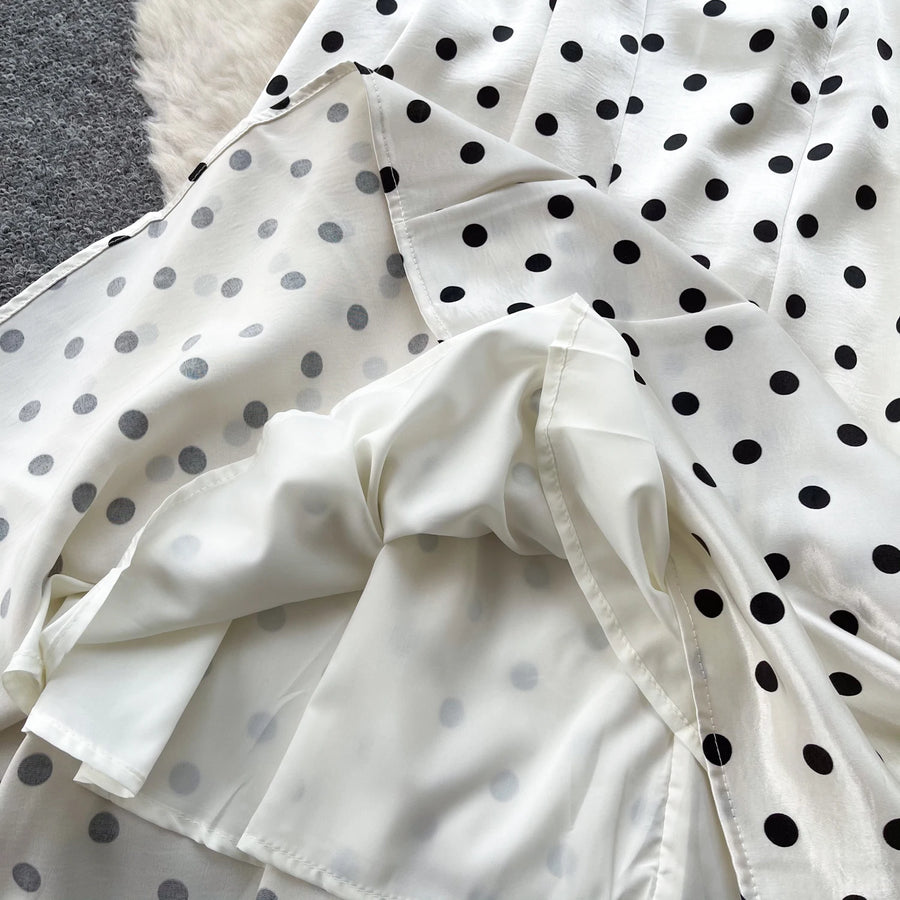 Sexy Backless Polka Dot Maxi Dress High Waist Slimming Summer Korean Style Sleeveless Women's Dress