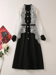 High Quality Lace V Neck Long Sleeve Elegant Dress