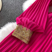 Floor Length Formal Evening Luxury Dress Women Summer Autumn See Through Crochet Crystal Beaded Long Sleeve Maxi Chiffon Dresses
