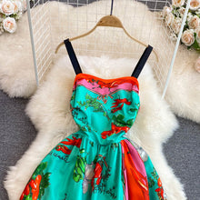 High Quality Sleeveless Zipper High Waist Print Midi Dress