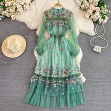 Temperament Flower Letter Embroidery Dress Long Sleeve Mesh Lace Ruffles High Quality