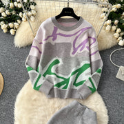 Casual Knitted Sets Ladies O Neck Loose Multicolor Tops+Basic Long Pants American Style High Quality Sweater Suits
