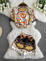 Temperament 2 Piece Sets for Women Short Sleeve Single Breasted Shirts High Waist Shorts Outfits Floral Summer Suit Roupas Femme