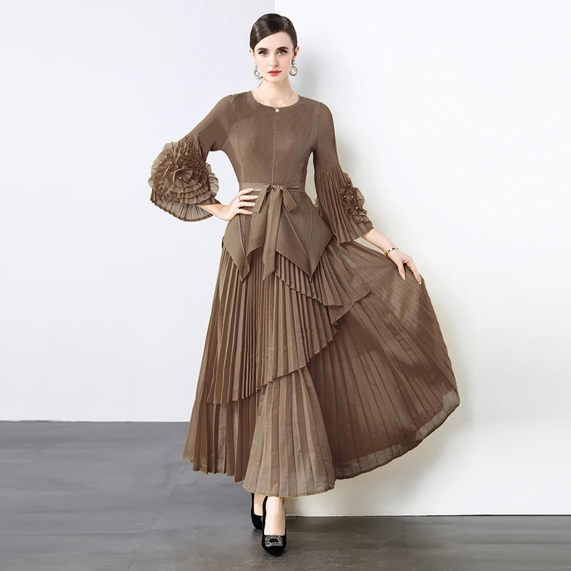 Miyake Spring Women's Clothing French Light Luxury Temperament Elegant Pleated Clothes Two-piece Set  Irregular Skirt 2025