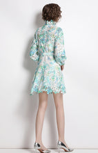 High Quality Belted Hollow Out Button Down Embroidered Long Sleeve Dress