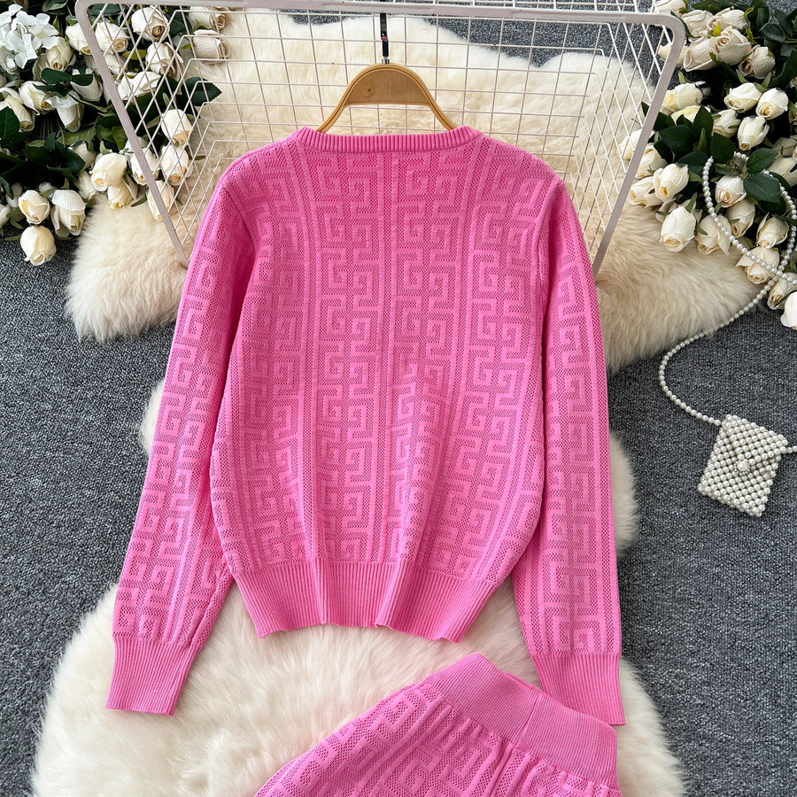 High quality long sleeve cardigan + long elastic pants knitted sets