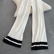 Pant Set Women Two Piece Sets Matching Sets Sleeveless Knitted Slim Fit Tops Wide Leg Long Pants High Elastic Waist Casual