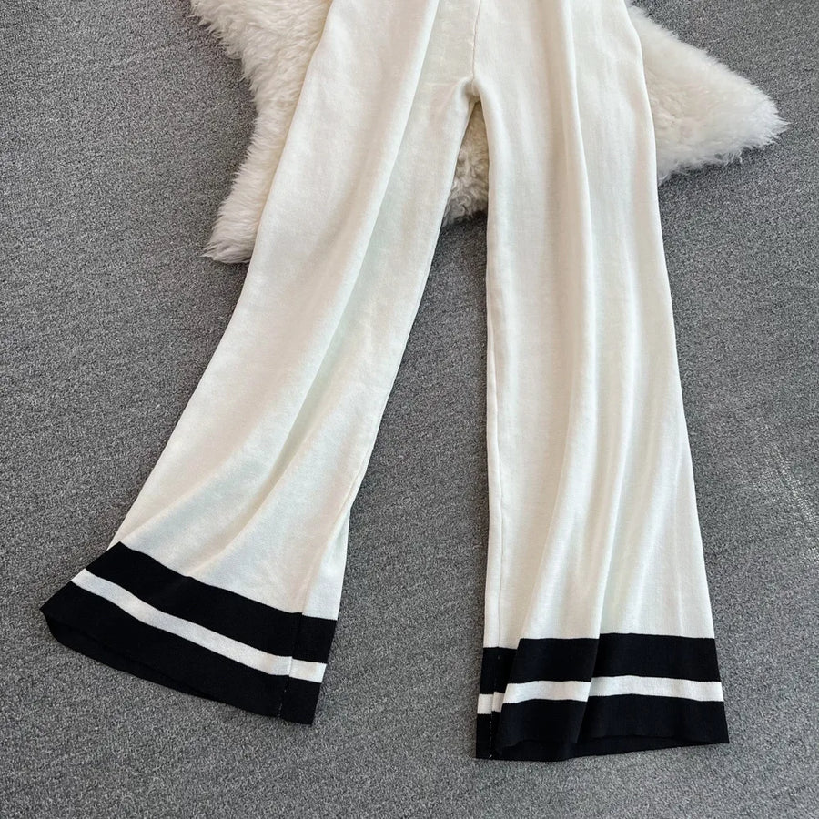 Pant Set Women Two Piece Sets Matching Sets Sleeveless Knitted Slim Fit Tops Wide Leg Long Pants High Elastic Waist Casual