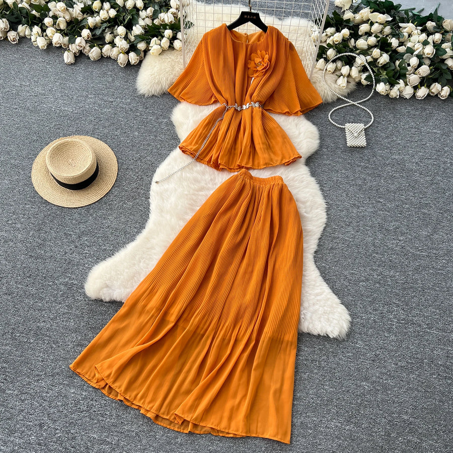 Chic Elegant Three-dimensional Ruched slim chain casual Sexy Evening Fashion fairycore women clothing Two Piece Set