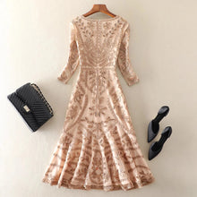 3/4 Sleeve V Neck Flower Embroidery Dress with High Quality Sequins