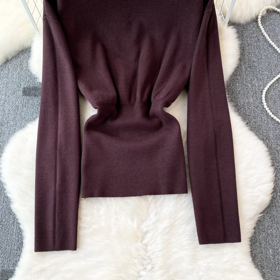 Women Elegant Office Two Piece Sets Autumn Winter Long Sleeved Standing Neck Sweater Top High Waist Slim A-line Long Skirt Suits