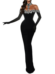 High Quality Diamond Sexy Bandage Long Bodycon Dress Black / Xs High Quality Diamond Sexy Bandage Long Bodycon Dress Black / Xs
