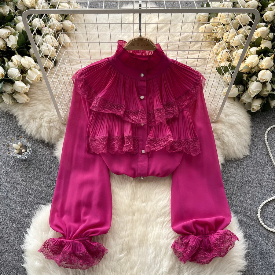 High Quality Sweet Ruffles Loose Elegant Long Sleeve Shirts