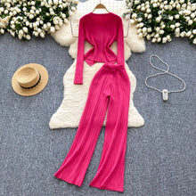 Two Piece Sets Elegant Long Sleeve Button Top + Elastic Long Pants